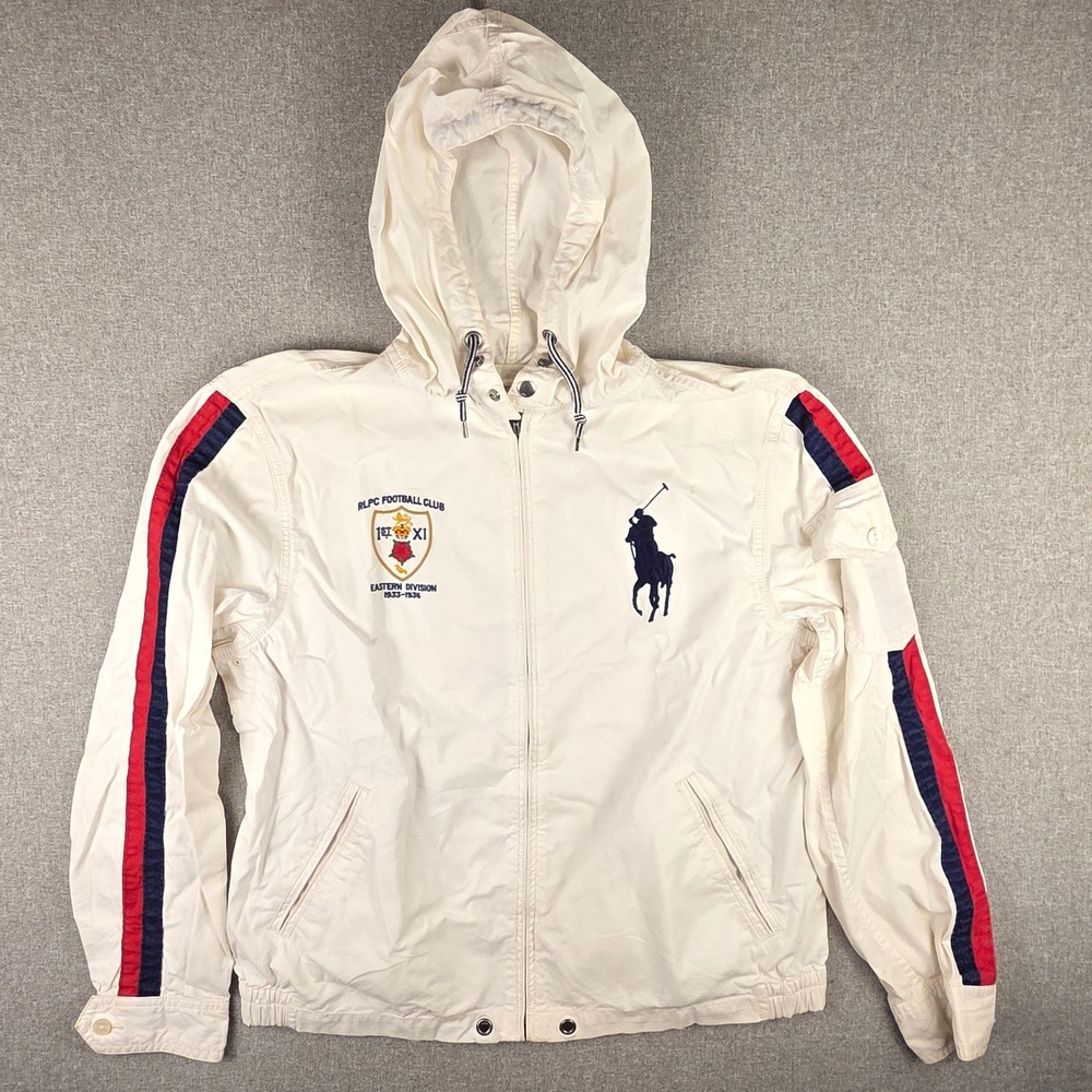 Polo Ralph Lauren RLPC Football Club Jacket Mens L White 90s Vintage Windbreaker